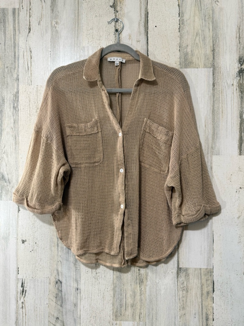 HYFVE Waffle Knit Button-Up Shirt in Beige - Picture 9 of 9